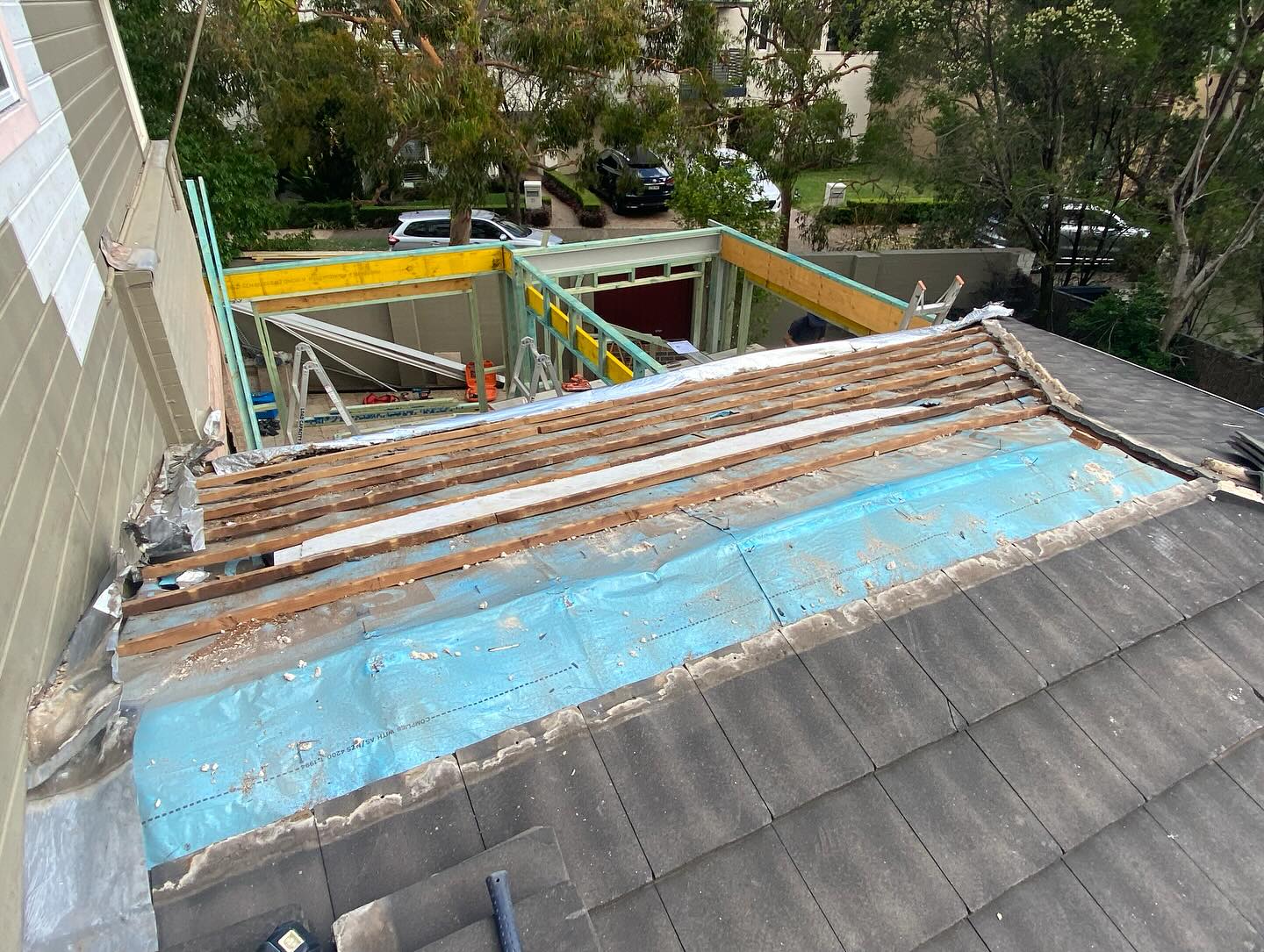 Timber roof framing during home extension build